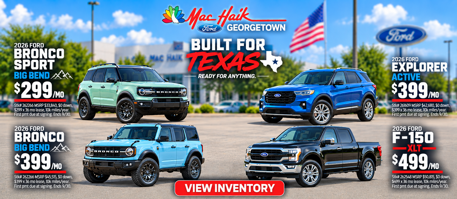 Lease specials with approved credit. Ends 9/30/206